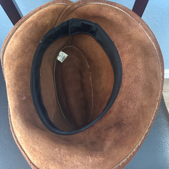 VINTAGE 1970’s brown suede fedora Size medium unique rare chic bohemian boho - Picture 3 of 6